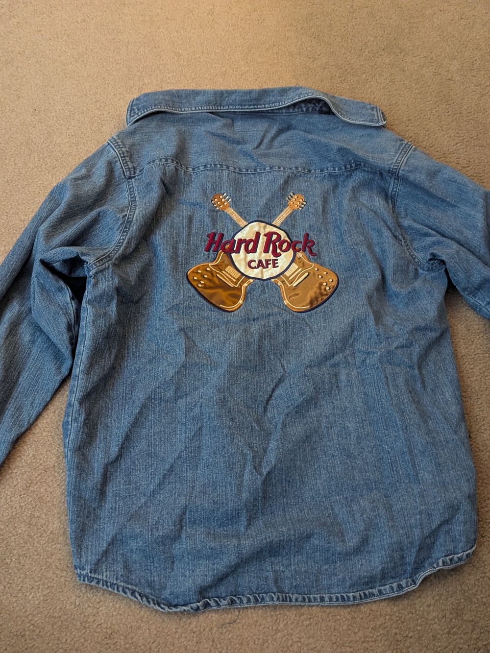 Hard Rock Cafe Blue Denim Jacket with Guitar Patch